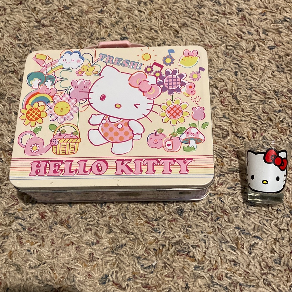 Hello Kitty Tin Lunchbox and Shot Glass